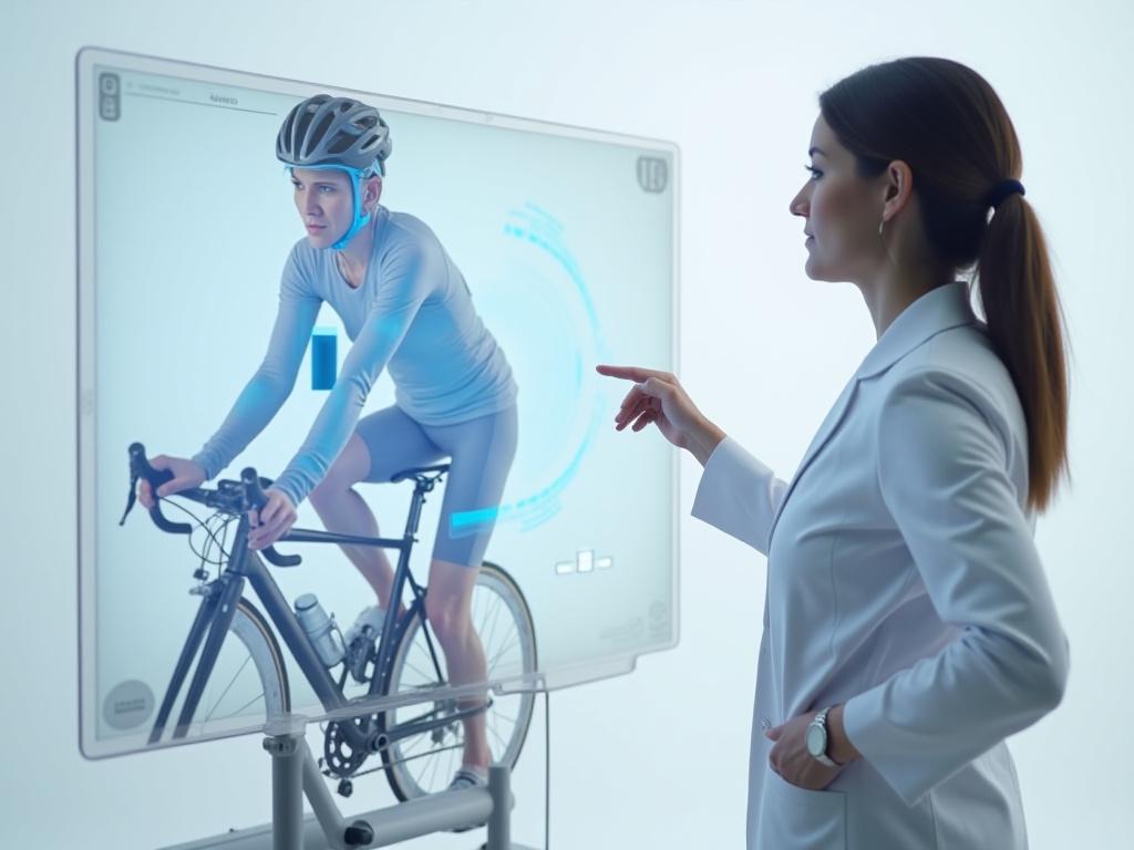 Female instructor performing custom bike fitting