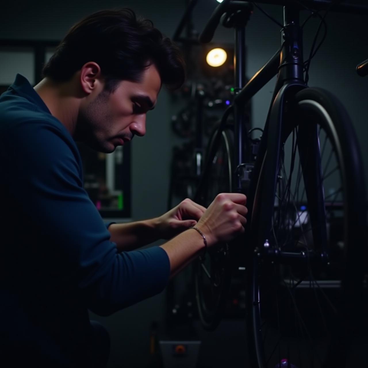 Bicycle mechanic working on a high-end drivetrain